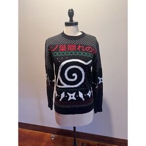 Naruto Shippuden Konoha Black Christmas Sweater Men's Medium Ripple Junction